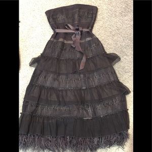 BCBG brown tube dress with feather & pretty detail